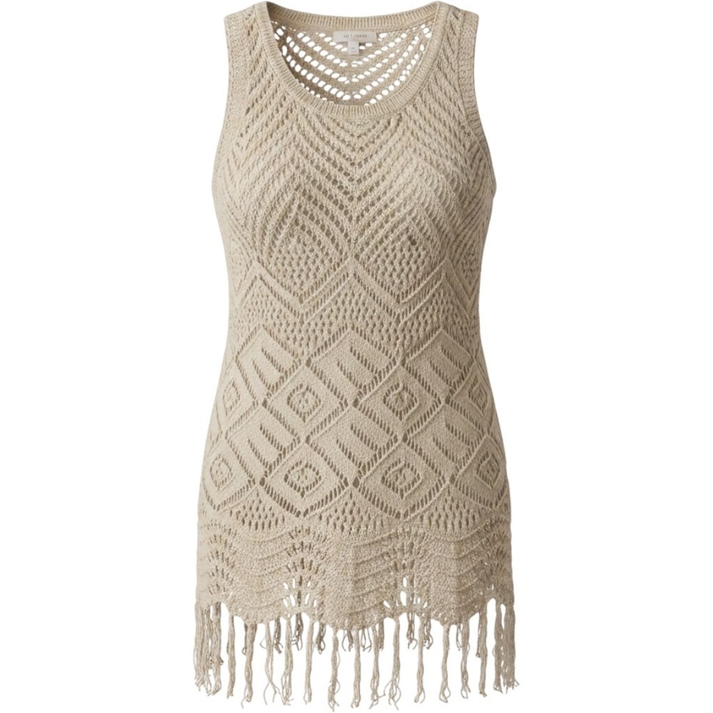 Allison New York Cream Crochet Knit Fringe Tank Small Boho Festival Sleeveless